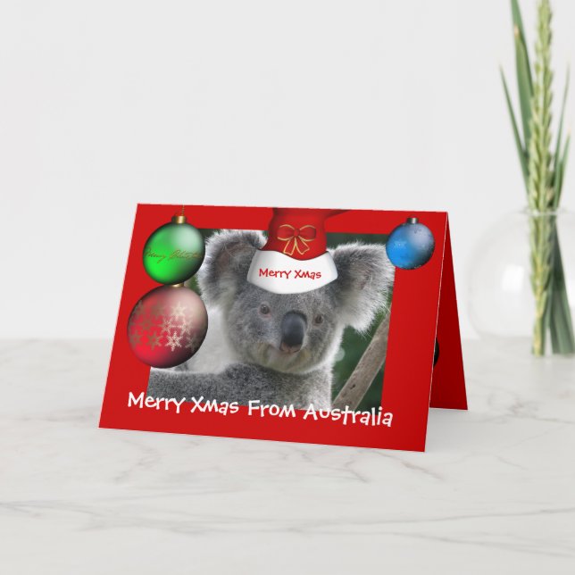 De Festividades Cartão Merry Xmas Da Austrália Koala Hat (Frente)