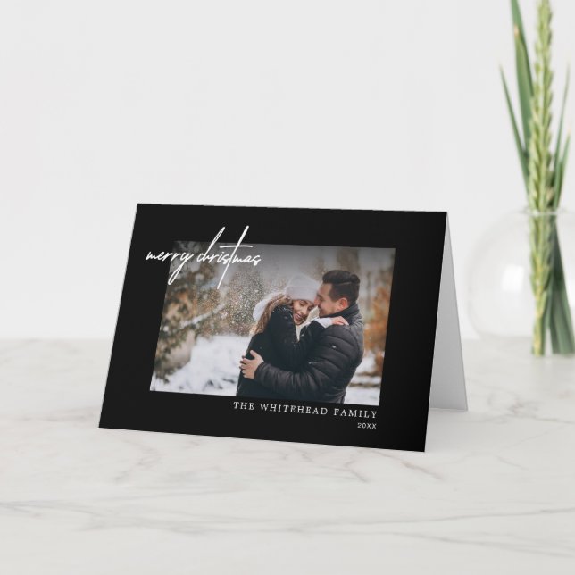 De Festividades Cartão Mínimo Preto Preto Branco Feliz Natal (Frente)