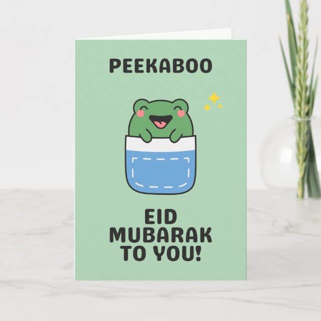 De Festividades Cartão Peekaboo Cute Sapo Kawaii Eid Mubarak (Frente)