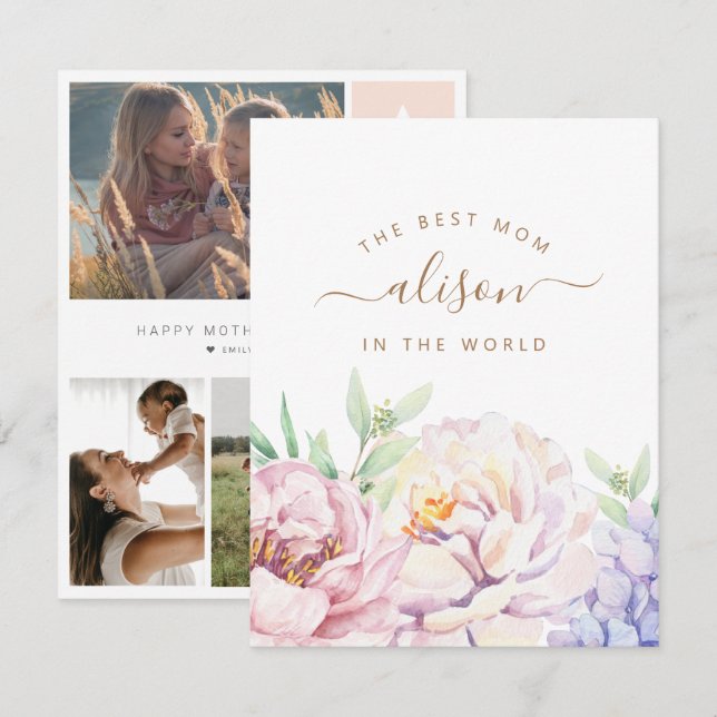 De Festividades Cartão Personalizado Floral para a Mamãe (Frente/Verso)