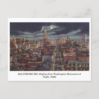 De Festividades Cartão postal antigo da Boston MD Skyline na noite
