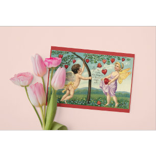 De Festividades Cartão Postal Antigo do Querubim do Amor com Coraç