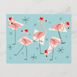 De Festividades Cartão postal azul Flamingo Santas