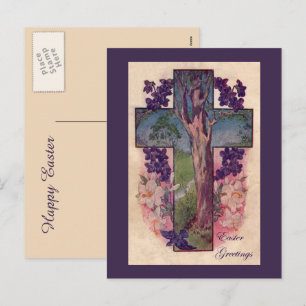 De Festividades Cartão Postal Cristão Cruz e Árvore