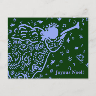 De Festividades Cartão postal do anjo da trombeta azul e verde
