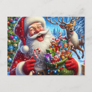 De Festividades Cartão postal do Papai Noel e da rena