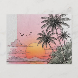 De Festividades Cartão postal do pôr do sol na bela ilha vintage