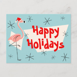 De Festividades Cartão postal Flamingo Santas Blue Happy Holidays