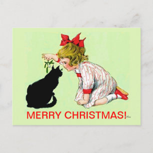De Festividades CARTÃO POSTAL natais vintages, GAROTA W CAT