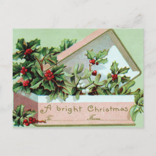 De Festividades Cartão postal Vintage Holiday Holly berry box