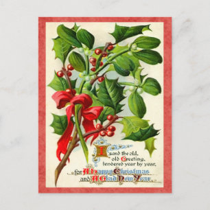 De Festividades Cartão postal Vintage Holly Holiday