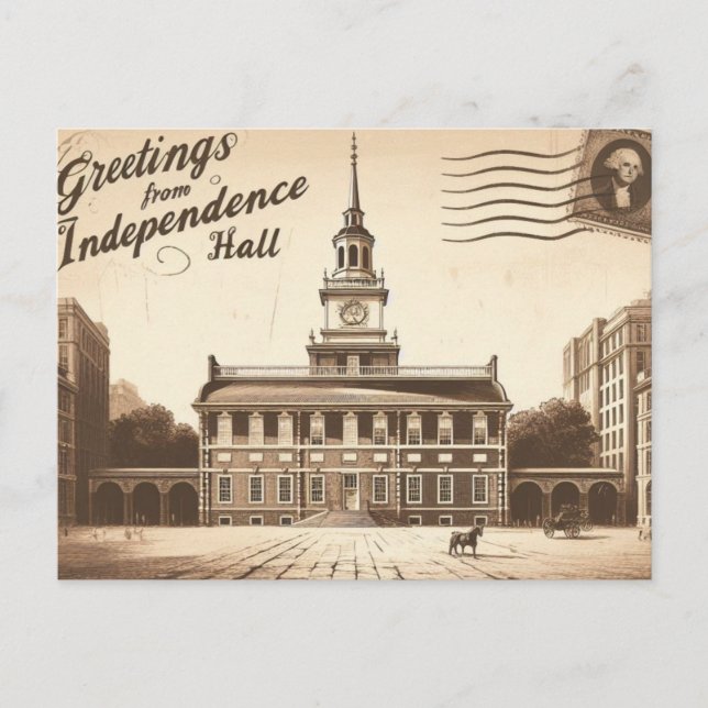 De Festividades Cartão postal Vintage Independence Hall" (Frente)
