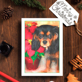De Festividades Cartão Puppy Cavalier King Charles Poinsettia