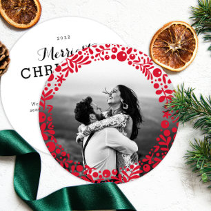 De Festividades Cartão redondo vermelho Berries Foto Frame com doi