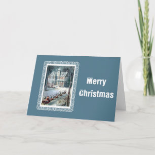 De Festividades Cartão retro com casa e papai noel do Victorian