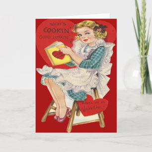 De Festividades Cartão retro dos namorados do cozinhar da mulher