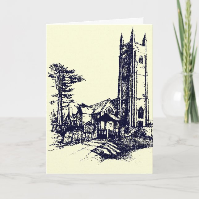 De Festividades Cartão Retro Igreja Inglês Antigo (Frente)