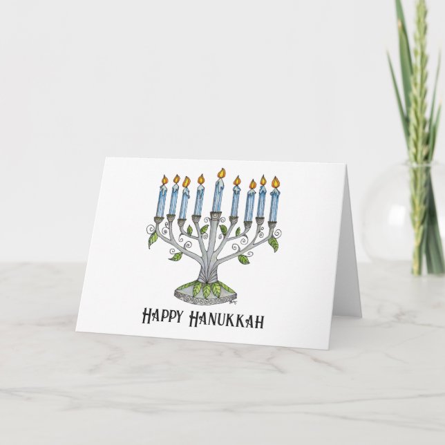 De Festividades Cartão Saudável - Hanukkah Menorah (Frente)