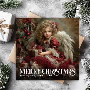 De Festividades Cartão Tradicional Vitoriano Anjo Burgundy Vermelh