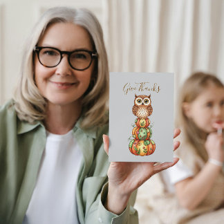 De Festividades Cartão Whimsical Owl & Patchwork Pumpkins
