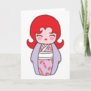 De Festividades Cartão Xmas Candycana Kokeshi