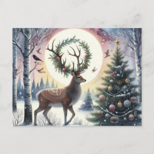 De Festividades Cervo do Solstício Encantado na Neve Cartão Postal