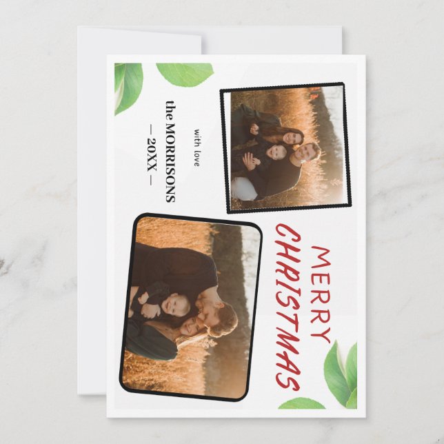 De Festividades Chic Holly Berries Feliz Cartão com fotos Natal 2 (Frente)