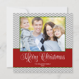 De Festividades Cinza Vermelha Verde Chevron Cartão com fotos na