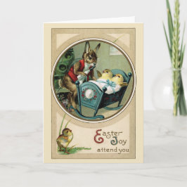 De Festividades Coelho da papá da páscoa e cartão dos pintinhos