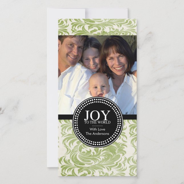 De Festividades Damask "JOY TO THE WORLD" Holiday Cartão com fotos (Frente)