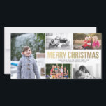 De Festividades Dourado moderno feliz Cartão com fotos Collage 5 d<br><div class="desc">Personalize este moderno na moda leve e ousado Cartões de foto de Natal horizontal simples e nítido, projetado com texto em ouro falso Feliz Natal em branco e uma colagem de cinco fotos. Note que o ouro é impressão a cores e não é uma folha de ouro. Substitua as imagens...</div>