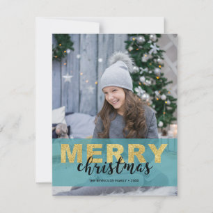 De Festividades Dourado Natal Azul Moderno - Cartão com fotos