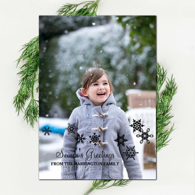 De Festividades Ebony Elegant Snowflakes Cartão com fotos Feriado (Ebony Elegant Snowflakes Holiday Photo Card)