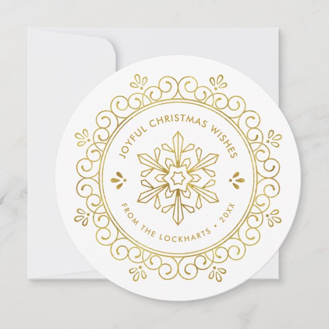 De Festividades Elegante Faux Foil Frame Round Holiday Cartão com  (Frente)