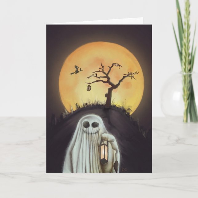 De Festividades Fantasma Alegre! Cartão dobrável 5x7!  (Frente)