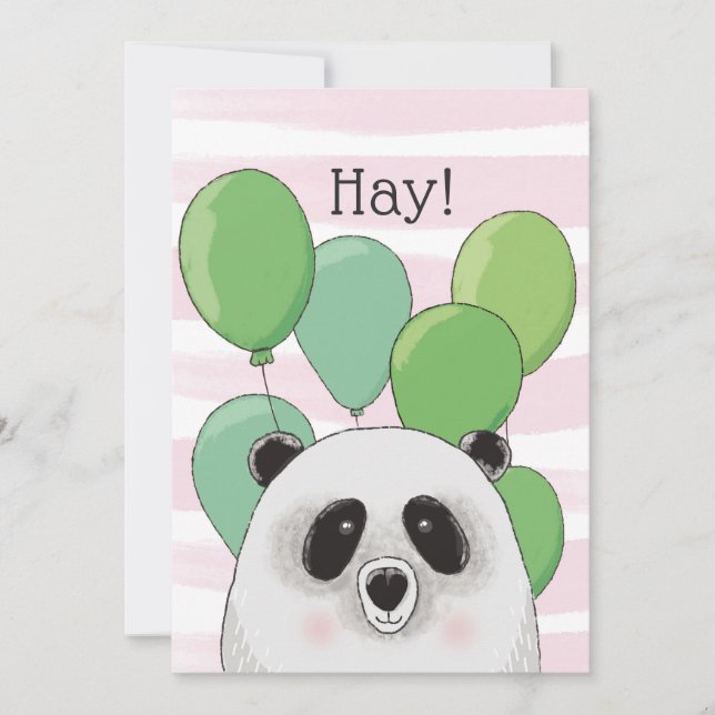 De Festividades Feliz aniversário. Panda bonita. Cartão verde-rosa (Frente)