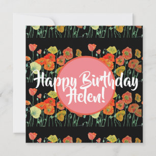 De Festividades Feliz aniversário Poppy floral damas Nome Cartão