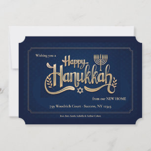 De Festividades Feliz Hanukkah Cartão Azul e Dourado