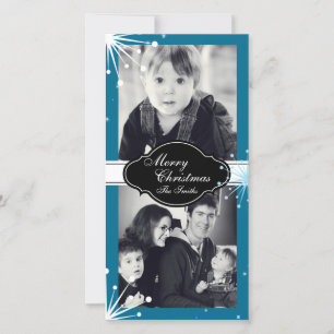De Festividades Feliz Natal Família Dois Cartão com fotos Azul Bra