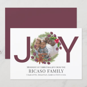 De Festividades Feliz Natal Joy Plum Wreath Cartão com fotos