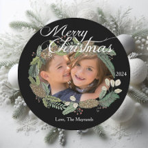 Feliz Natal Pine Cone e Cartão com fotos Verde