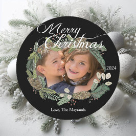 De Festividades Feliz Natal Pine Cone e Cartão com fotos Verde