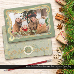 De Festividades Feliz Natal Sage Cartão com fotos Verde e Dourado