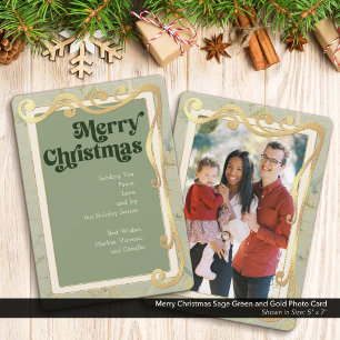 De Festividades Feliz Natal Sage Green e Dourado Cartão com fotos