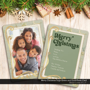 De Festividades Feliz Natal Sage Green e Dourado Cartão com fotos