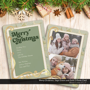 De Festividades Feliz Natal Sage Verde e Dourado Cartão com fotos 