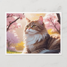 De Festividades Gato com cartão postal da árvore Sakura