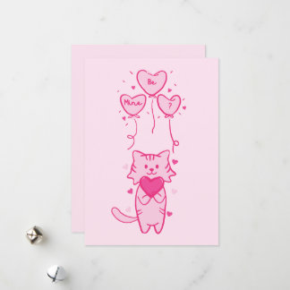 De Festividades gato fofo e urso corações rosa cartão feliz dia do