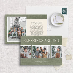 De Festividades Green Linen Blessings Abound Holiday Cartão com fo