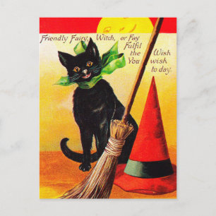 De Festividades Halloween Holiday Black cat Cartão postal Vintage